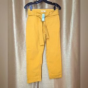 Loft Brand Women Canvas, Tie Waist Crop Pants, Mustard Pants Size 2P 4 Pockets
